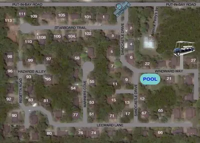 a map of a parking lot with a pool at Put-in-Bay Island Club #9 in Put-in-Bay