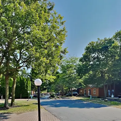 a street light on the side of a street with trees at Put-in-Bay Island Club #109 in Put-in-Bay