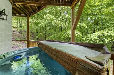 a pool of water with a boat in the middle at Birdsong- Hot Tub, Game Room, Firepit, WiFi in Stanton
