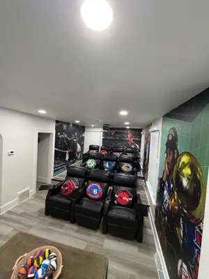a room with a bunch of pillows and helmets at New Group Space - Sleeps 20! Near Sports Center in Huron