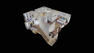 an overhead view of a house with a spiral staircase at Spacious King Suite, Horses, Fire Pit, Garage in Lexington