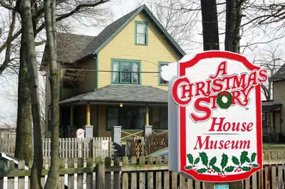 a christmas store sign in front of a house at Stunning 2BR-1B Apt+Mins to Zoo& D/T+HD Projector in Cleveland