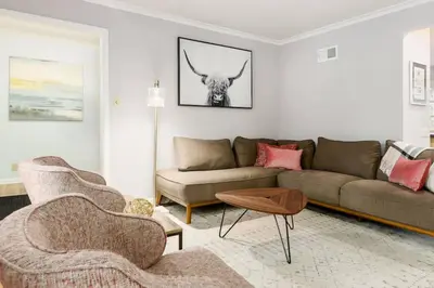 a living room with a couch and two chairs at Bexley Family Friendly ★ King Bed ★ Staycation in Columbus