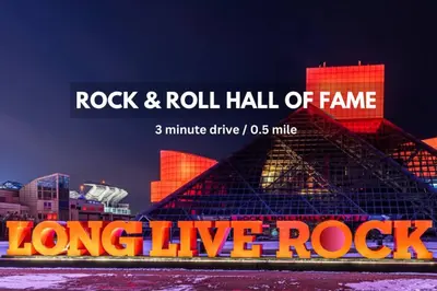 a poster for a rock and roll hall of fameangular at LAKE VIEWS! 15th Floor Downtown High-Rise | Gym in Cleveland