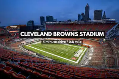 a view of a stadium with a football game at Modern High-Rise Condo in Central Downtown | Gym in Cleveland