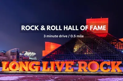 a poster for a rock and roll hall of fame at Cityview Escape • Stylish 1BR+Gym & Parking $ in Cleveland