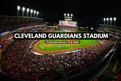 a crowd of people at a baseball game at night at 13th Floor SkyTower: Paid Parking | Downtown | Gym in Cleveland