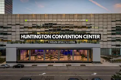 a building with a sign that reads humiliation convention center at Central Downtown Flat near Attractions and more! in Cleveland