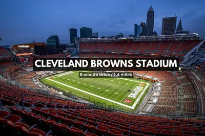 a view of a football stadium with a football field at The Halle Downtown 2BD | Parking/Gym/Security in Cleveland