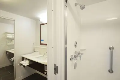 a bathroom with a shower and a sink at Hampton Inn & Suites - Cincinnati/Kenwood, OH in Cincinnati
