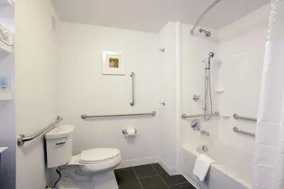 a white bathroom with a toilet and a shower at Hampton Inn & Suites - Cincinnati/Kenwood, OH in Cincinnati