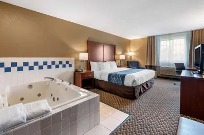 a hotel room with a bed and a bath tub at Comfort Inn & Suites Napoleon in Napoleon