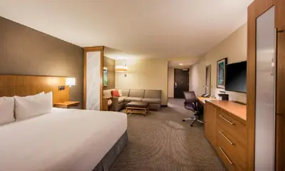 a hotel room with a bed and a desk at Hyatt Place Cleveland/Westlake/Crocker Park in Westlake