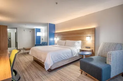 a hotel room with a bed and a chair at Holiday Inn Express Hotel & Suites Greenville by IHG in Greenville
