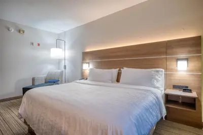 a hotel room with a large bed and a chair at Holiday Inn Express Hotel & Suites Greenville by IHG in Greenville