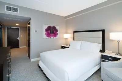 a bedroom with a large white bed and a couch at Holiday Inn Wilmington by IHG in Gurneyville