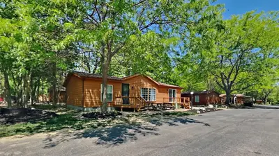 a cabin in the woods with a road at Put-in-Bay Island Club #71 in Put-in-Bay