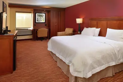 a hotel room with a large bed and a window at Hampton Inn Columbus-East in Pickerington