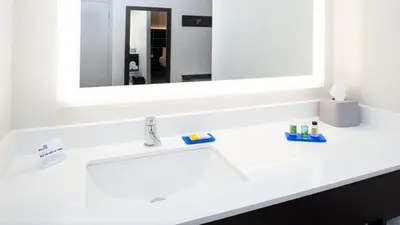 a bathroom with a white sink and a mirror at Holiday Inn Express Cincinnati West by IHG in Dent