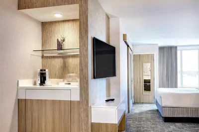 a hotel room with a bed and a television at SpringHill Suites by Marriott Cleveland Independence in Independence