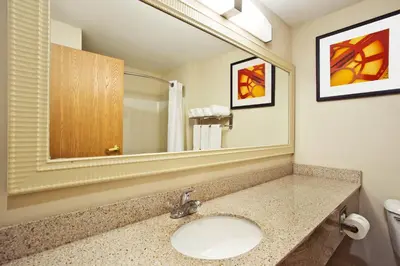 a bathroom with a sink and a mirror at Holiday Inn Express Hotel & Suites Columbus Southeast Groveport by IHG in Groveport