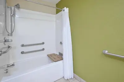 a bathroom with a shower and a bath tub at Holiday Inn Express Hotel & Suites Circleville by IHG in Circleville