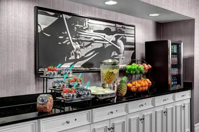 a buffet with fruits and vegetables on a counter at Residence Inn by Marriott Cleveland Downtown in Cleveland
