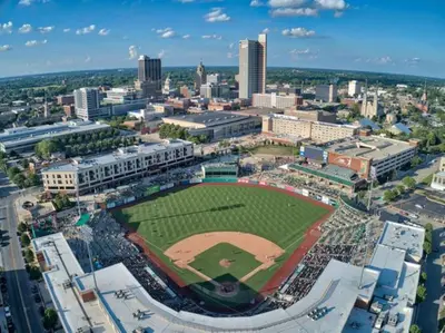an aerial view of a baseball field in a city at Candlewood Suites Fort Wayne - NW by IHG in Fort Wayne