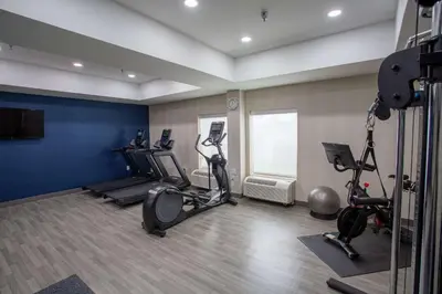 a gym with treadmills and ellipticals in a room at Hampton Inn Springfield in Springfield