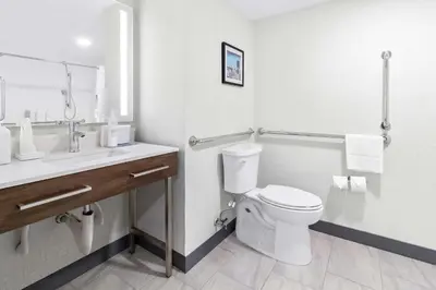 a white bathroom with a toilet and a sink at Hampton Inn Washington in Washington