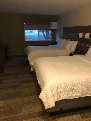 a hotel room with two beds and a window at Holiday Inn Express Mt. Vernon by IHG in Mount Vernon