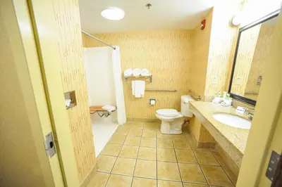 a bathroom with a toilet and a sink at Holiday Inn Express Hotel & Suites Bowling Green by IHG in Bowling Green