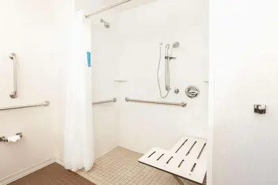 a white bathroom with a shower and a toilet at Hampton Inn & Suites Niles/Warren, OH in Niles