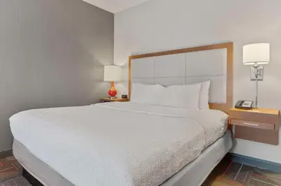 a bedroom with a large white bed with two lamps at Hampton Inn & Suites Columbus Scioto Downs in Columbus