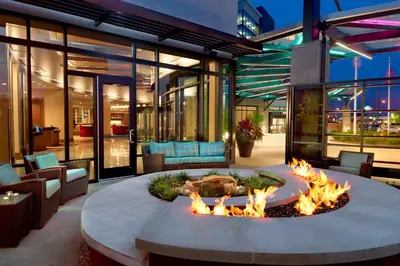 a fire pit in the middle of a building at Marriott Columbus OSU in Columbus