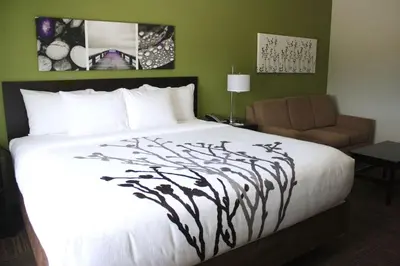 a hotel room with a bed and a chair at Sleep Inn & Suites Galion in Galion