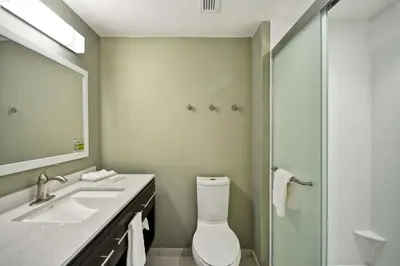 a bathroom with a toilet and a sink and a shower at Home2 Suites By Hilton Maumee Toledo in Maumee