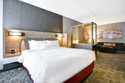 a hotel room with a large bed and a couch at SpringHill Suites by Marriott Cincinnati Blue Ash in Blue Ash