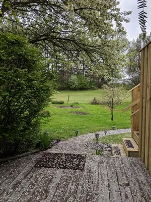 a view of a garden from the outside of a house at Hocking Hills Inn in Logan