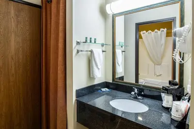 a bathroom with a sink and a large mirror at Best Western Lakewood Inn in Hebron
