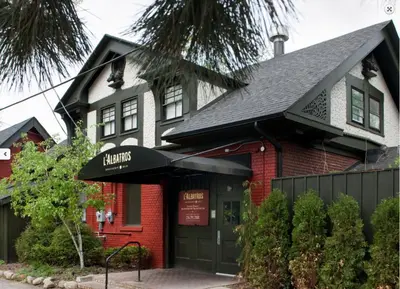 a black and red house with a red brick at The Glidden House in Cleveland