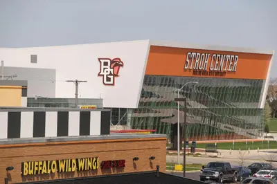 a view of a stadium with a sign for the buffalo bills at Hampton Inn Bowling Green in Bowling Green
