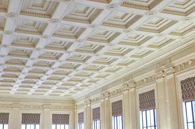an ornate ceiling in a building with windows at Residence Inn Columbus Downtown in Columbus
