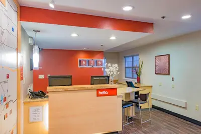 an office with a reception desk and a counter at TownePlace Suites Cleveland Streetsboro in Streetsboro