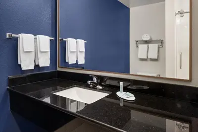 a bathroom with a sink and a mirror at Fairfield Inn & Suites by Marriott Columbus East in Reynoldsburg