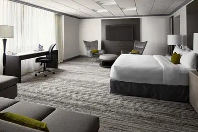 a hotel room with a bed and a desk at Marriott Columbus Northwest in Dublin