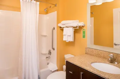 a bathroom with a shower toilet and a sink at TownePlace Suites Huntington in Huntington