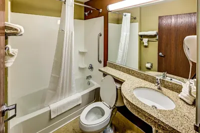 a bathroom with a toilet and a sink at Microtel Inn and Suites North Canton in North Canton
