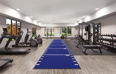 a gym with treadmills and ellipticals and a blue carpet at Hampton Inn & Suites Cleveland-Mentor in Mentor