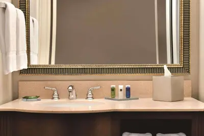 a bathroom with a sink and a mirror at Radisson Hotel Cincinnati Riverfront in Covington